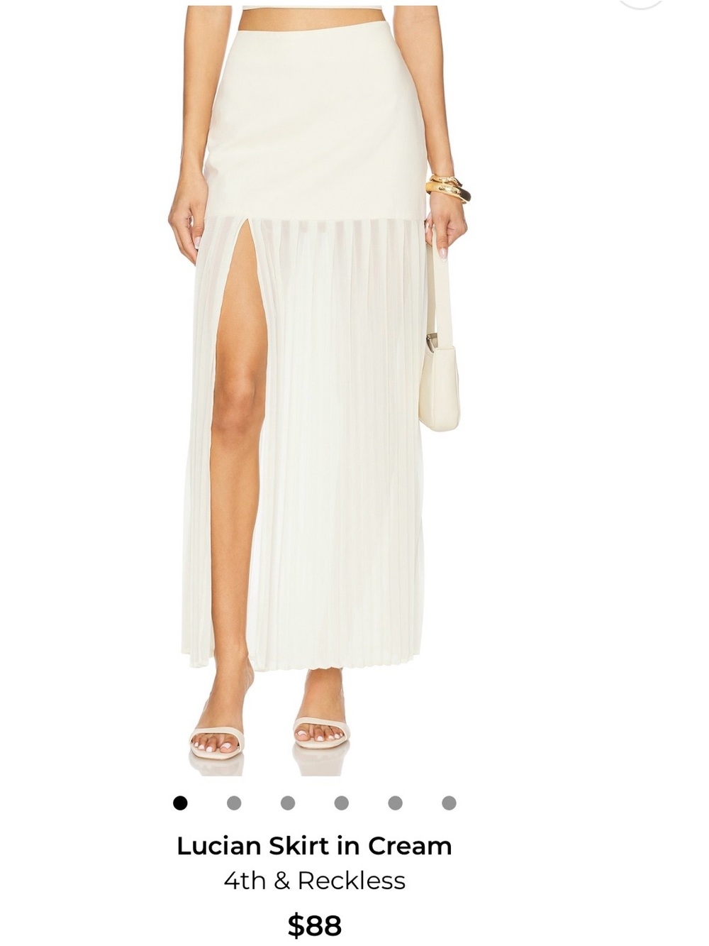 4th & Reckless Cream Maxi Skirt with Sheer Pleated Panel and High Slit